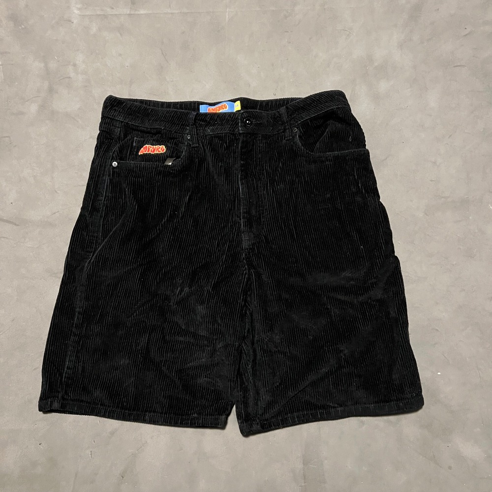 Empyre Men Black Corduroy Shorts Size 34 Skater Streetwear Baggy Wide Wale